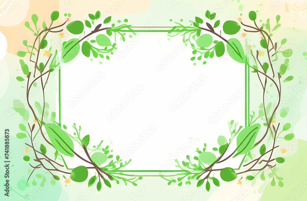 Painted abstract botanical frame with place for text