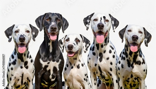 happy dalmatian dog collection portrait sitting standing isolated on a white background as transparent png animal bundle