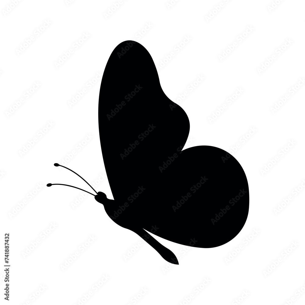 butterfly black silhouette, side view, decorative design element, vector illustration butterfly black silhouette, side view, decorative design element, vector illustration