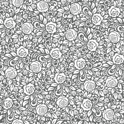 Seamless abstract  background  with roses.  Hand drawn vector roses pattern