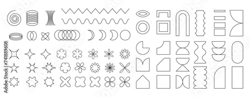 Brutalist abstract geometric shapes collection. Trendy contemporary figure star oval spiral flower and other primitive elements. Swiss design aesthetic. PNG  design element