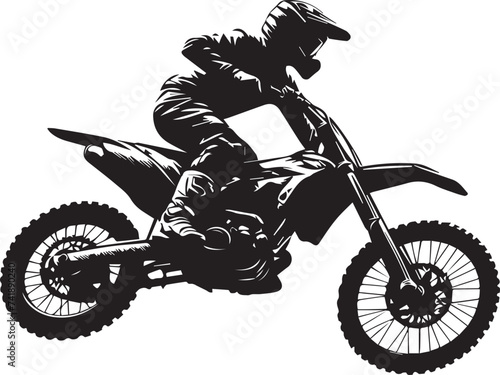Realistic silhouette of a motocross rider, man is doing a trick, isolated on white background. Enduro motorbike sport transport. Vector illustration photo