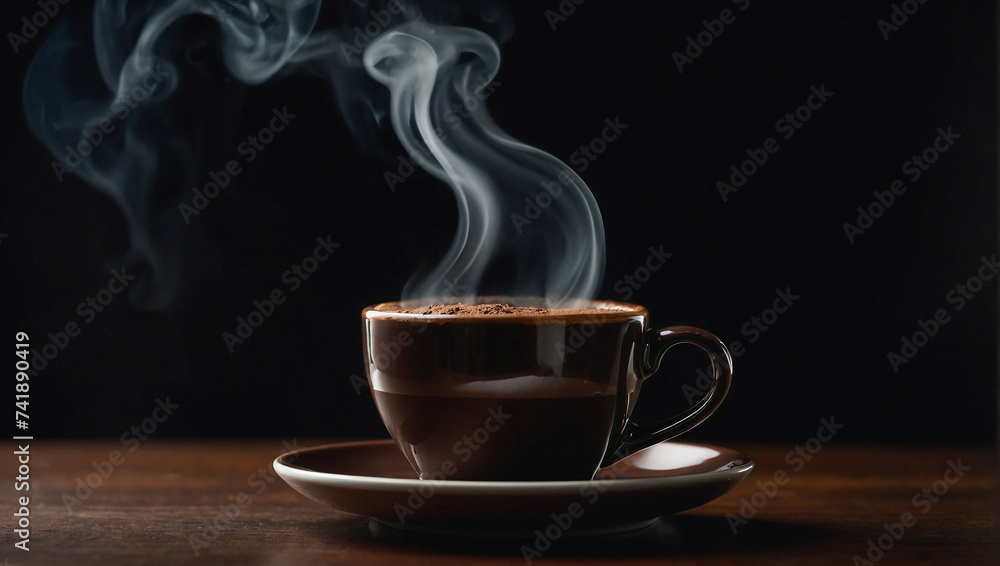 Fototapeta premium Cup of hot coffee on neutral background. Minimal calming beverages concept. Happy morning idea. Copy space.