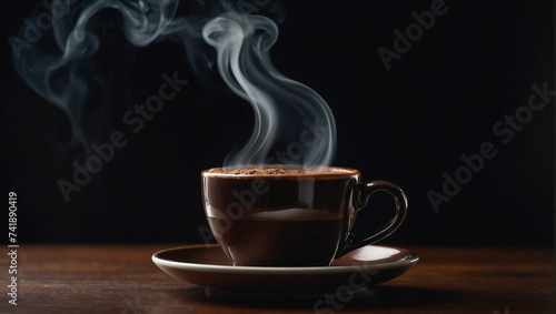 Cup of hot coffee on neutral background. Minimal calming beverages concept. Happy morning idea. Copy space.