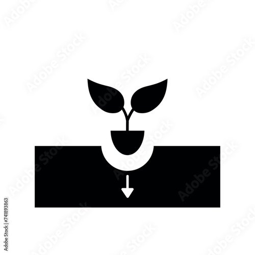 replanting icon, transplanting seedling, moving plant to soil, indirect seeding, vector design element