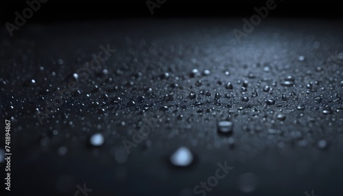 Raindrops on dark surface, macro photo