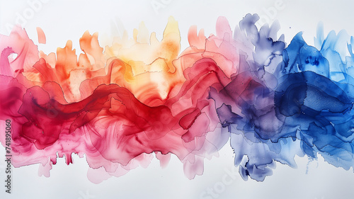 Colorful watercolor strokes, dynamic abstract patterns, on white surface.