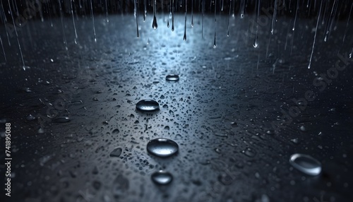 Raindrops falling on dark background macro © Lied