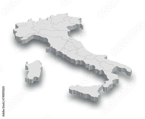 3d Italy white map with regions isolated