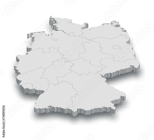 3d Germany white map with regions isolated