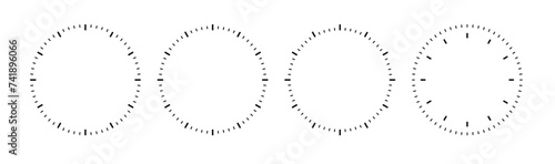Clock face circle. Speedometer or chrono meter dot marked time scale. PNG