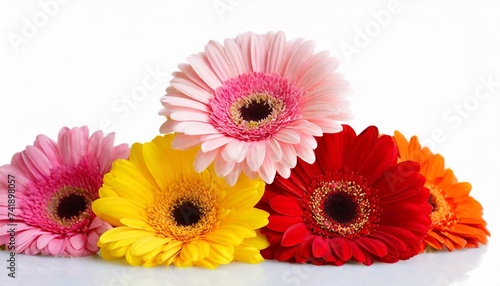 stack colorful gerber flowers isolated on white