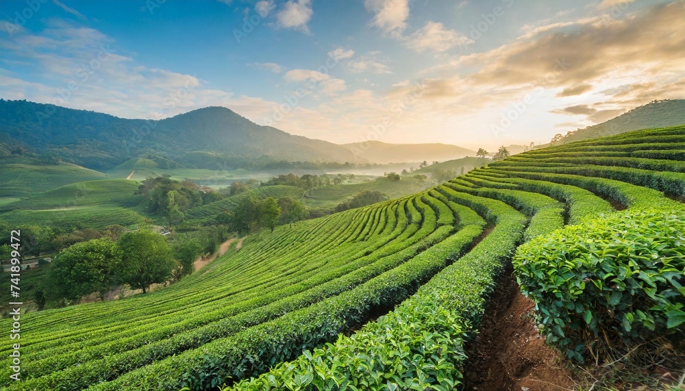 tea plantation in the morning