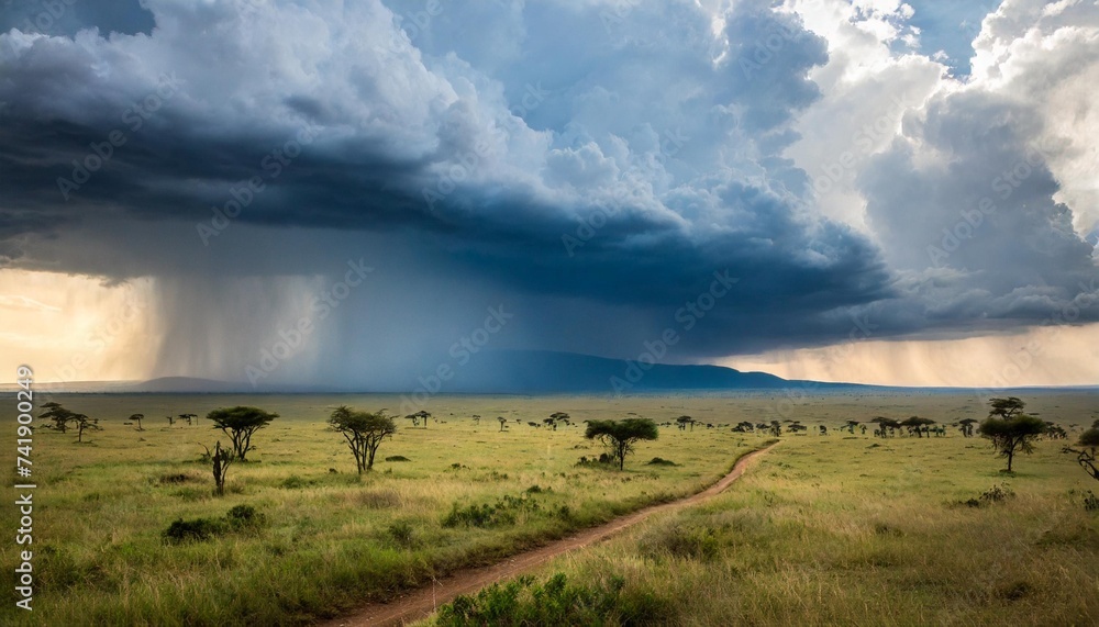 as the rain comes in over the serengeti - obrazy, fototapety, plakaty 