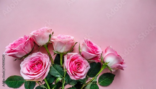 beautiful flowers composition blank frame for text pink rose flowers on pastel pink background valentines day easter birthday happy women s day mother s day flat lay top view copy space