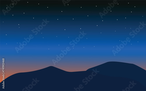 illustration of nature at night with mountains under starlight