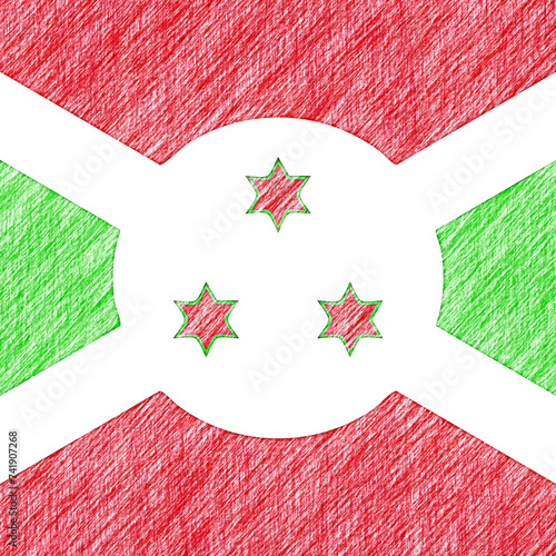 Burundi flag pencil painting picture. Burundian emblem shaded drawing canvas. photo