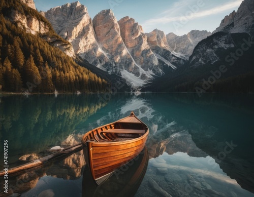 Boat on a mountain lake photo