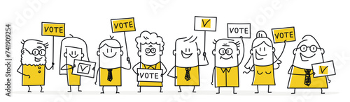 People of different ages hold posters calling for voting.
