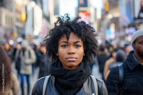 black woman on a busy pedestrian street