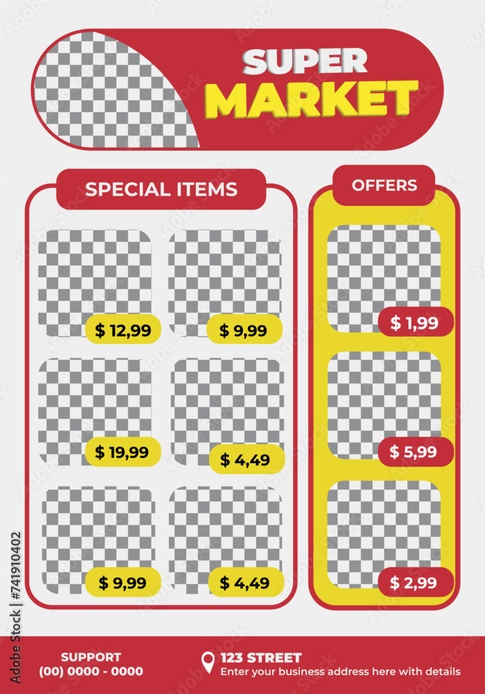 Market flyer template with offers for product, commerce and super market, editable vector.