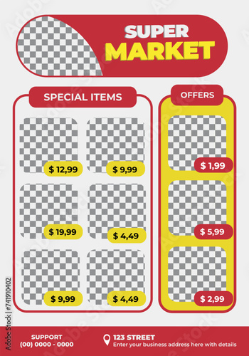 Market flyer template with offers for product  commerce and super market  editable vector.