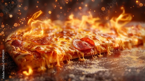 A piece of pizza is on fire. Generative AI