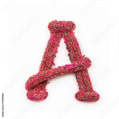 A knitted letter a on a white surface