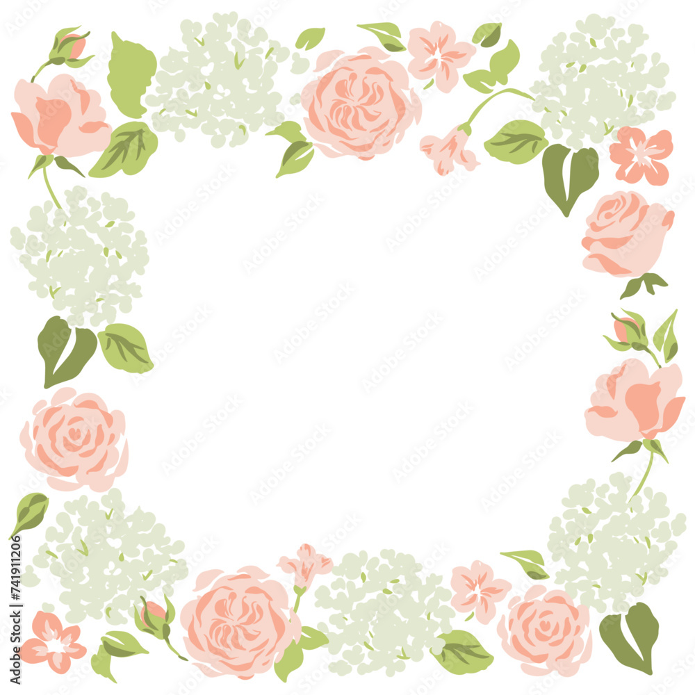 Vector Botanical Floral Square Frame Illustration in Pastel Tones Vector Botanical Floral Square Frame Illustration in Pastel Tones