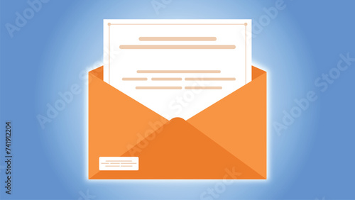 Open envelope with a letter with inscription on blue background photo