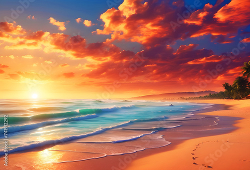 a colorful evening sunset at the beach.