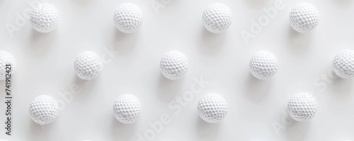 Banner with white golf balls on white background.