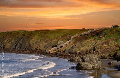 A wooden stairway leading to Bandon beach. photo