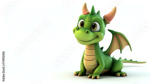 A charming and delightful 3D illustration of a cute dragon against a clean white background. This adorable creature is perfect for adding a touch of magic and whimsy to any project or design