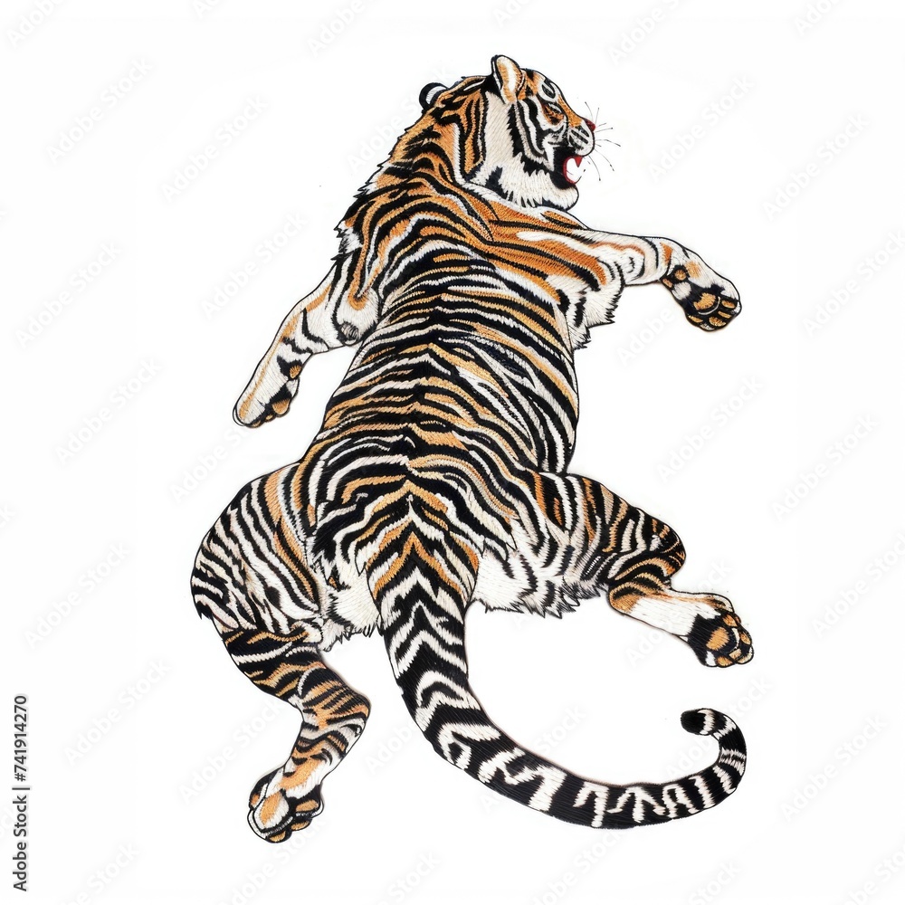 Obraz premium A drawing of a tiger laying on its back