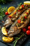grilled fish served with Mediterranean herbs and spices