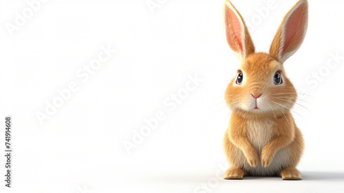 Adorable 3D rabbit with a charming smile  rendered on a clean white background. Perfect for Easter  springtime  and whimsical design projects.