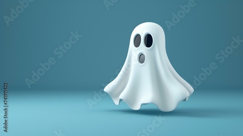 A striking 3D ghost icon floating ethereally on a vibrant blue background, perfect for adding a touch of spooky charm to your designs.