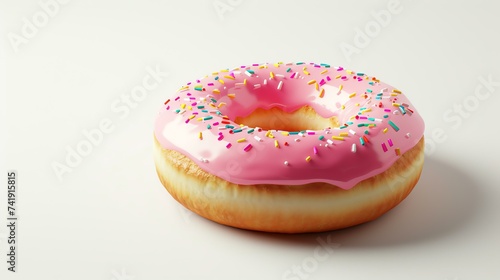 A mouthwatering 3D rendered donut icon, oozing with sweet glaze and topped with colorful sprinkles, isolated on a pristine white background. Perfect for enticing websites, food blogs, or bak