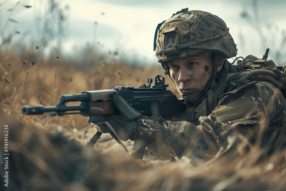 uniformed soldier deployed in a war zone on a mission uniformed soldier deployed in a war zone on a mission