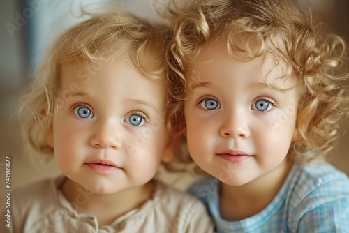two little children in kindergarten posing in front of the camera