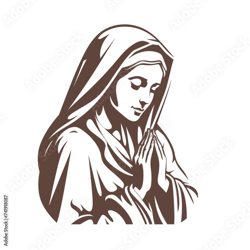Our Lady Virgin Mary Mother of Jesus, Holy Mary, madonna, vector illustration, black and white, printable, suitable for logo, sign, tattoo, laser cutting, sticker and other print on demand