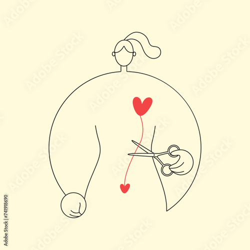 Abortion and unintended pregnancy concept vector illustration in line style. Cut off the connection between a mother and her unborn child. 
