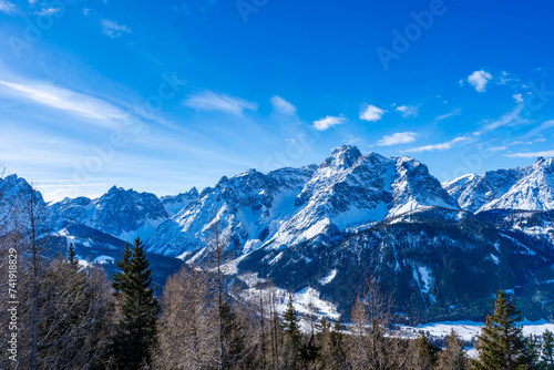 Winter landscape with snow covered Dolomites in Kronplatz  Italy