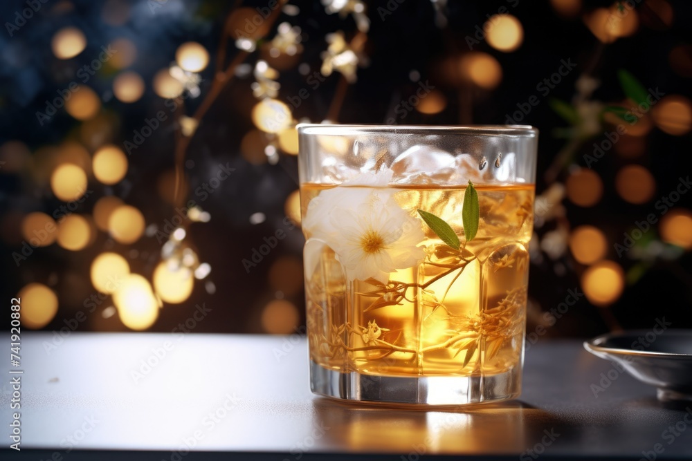 Chinese tea with flowers. tea with jasmine flowers. Vietnam. A glass of cold drink. spring. Wash your face with herbal decoction Chinese tea with flowers. tea with jasmine flowers. Vietnam. A glass of cold drink. spring. Wash your face with herbal decoction