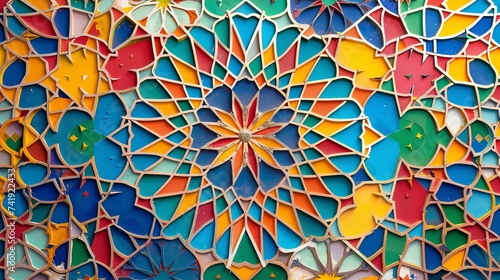 Arabic patterns adorning the walls of a mosque, representing the beauty and diversity of Islamic art during Ramadan