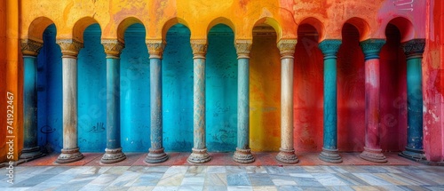 Arabic patterns adorning the walls of a mosque, representing the beauty and diversity of Islamic art during Ramadan