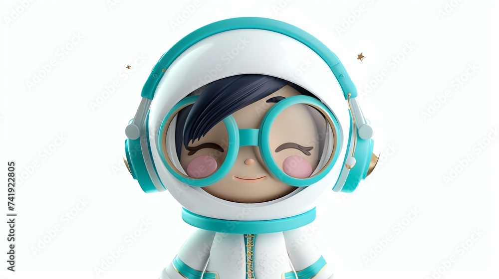 A charming 3D telepath illustration, featuring a cute character with magical abilities, floating on a captivating white background. Perfect for adding an enchanting touch to any project. - obrazy, fototapety, plakaty 