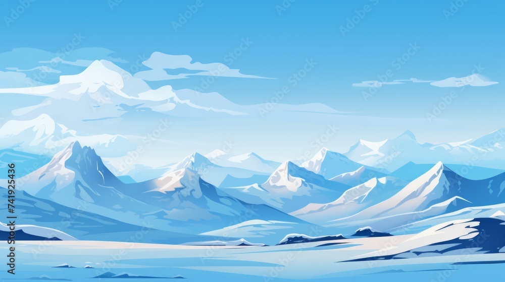 Generative AI A snowy mountain range against a clear blue sky. vector cartoon graphic