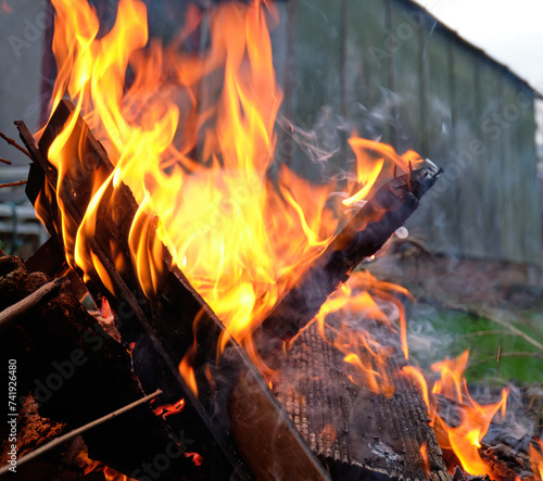 Wood burning on a garden fire